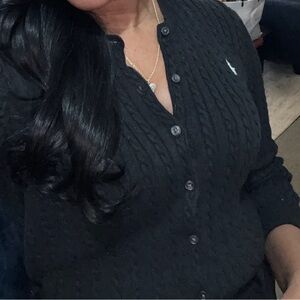 Polo by Ralph Lauren Black Cable Knit Cardigan with White Pony Logo